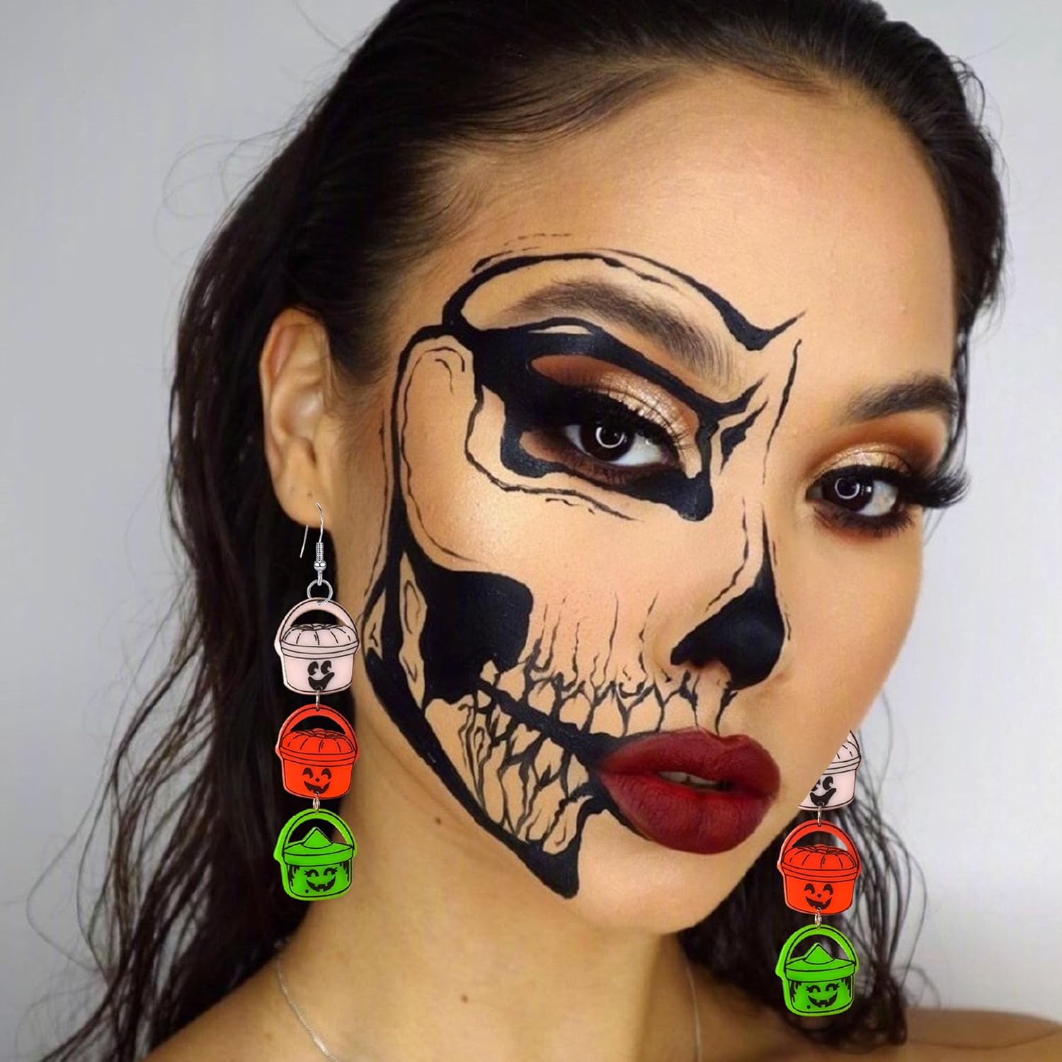 Light Weight Halloween Earrings for Women Gothic Black Skull Pumpkin Ghost Skeleton Skull BOO Dangle Dancing Skeleton Earrings Acrylic Halloween Jewelry - Image 5
