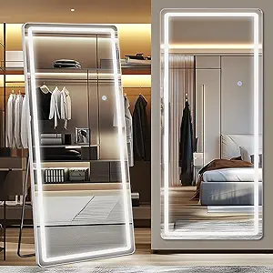 Antok LED Full Length Mirror, 71" x 32" Lighted Floor Standing Mirror with Stand for Bedroom (Rectangular)