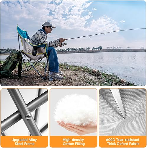 Miniatura 4 de Silla de campamento de gran tamaño para adultos  Silla plegable resistente con portavasos, bolsillo de almacenamiento y bolsa de transporte  Silla