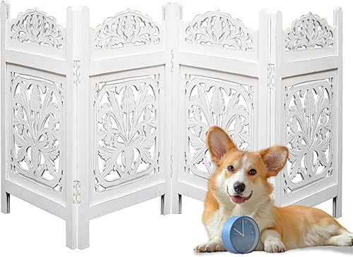 Miniatura 38 de Puerta independiente para perros, puerta plegable de madera para mascotas de 4 paneles para interiores, 72 pulgadas de ancho x 24 pulgadas de alto