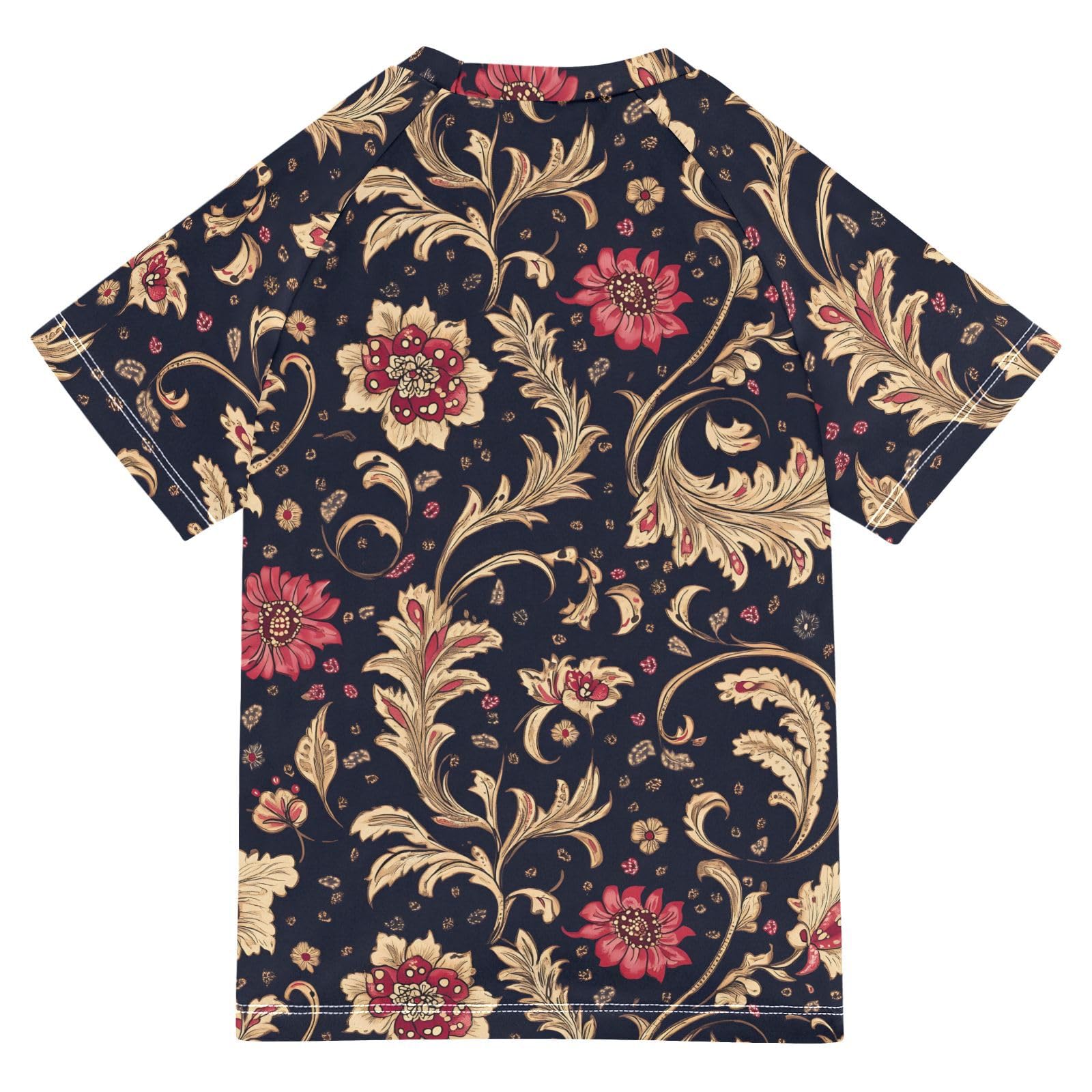 ALAZA Kids Rash Guard Boys Toddler Swim Shirts Short Sleeve Paisley India UPF 50+ 3T