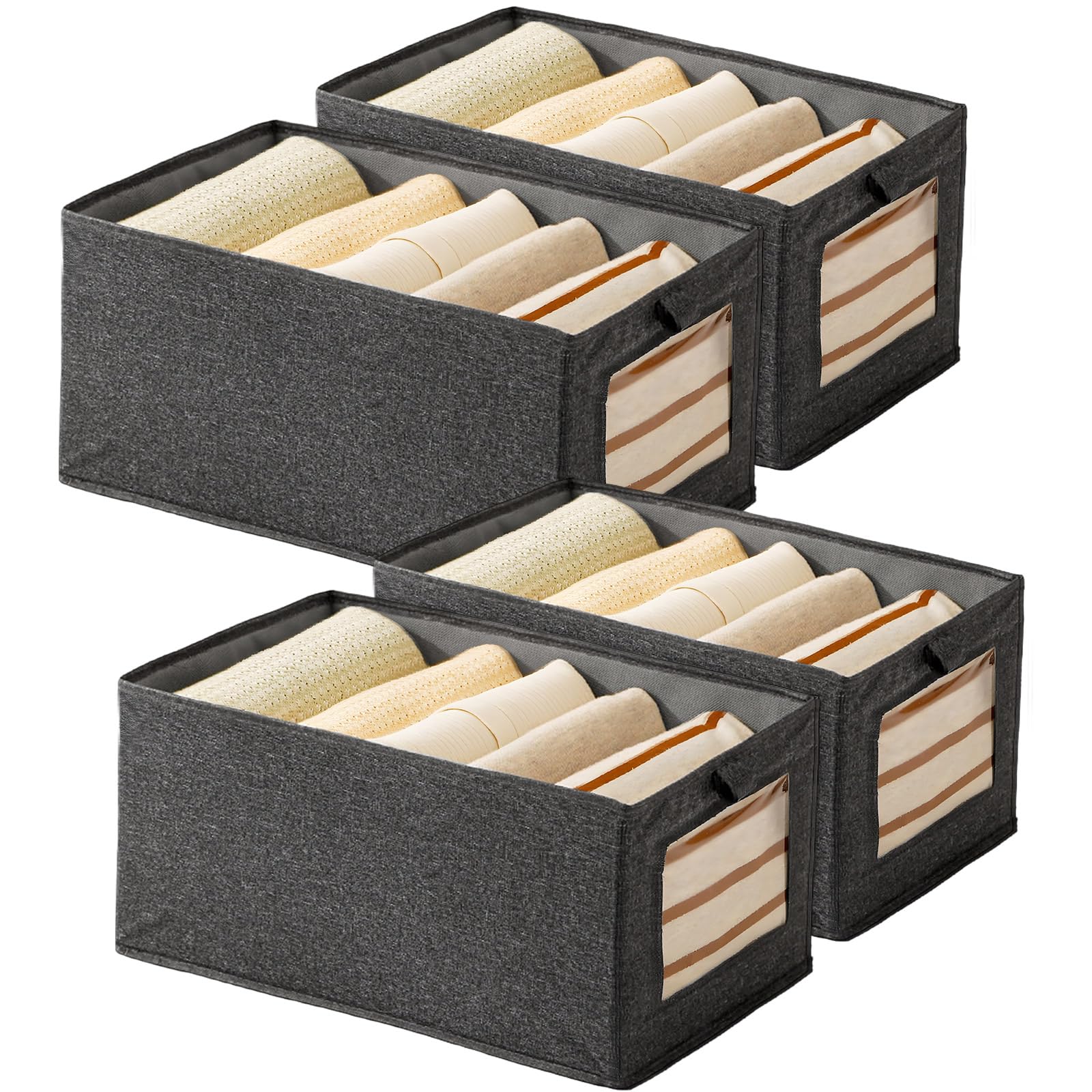 Wardrobe Storage Organiser Foldable - 4Pcs Drawer Organiser Clothes Fabric Storage Boxes Bin with Clear Window Shelf Stackable Clothing Storage Boxes for Underwear Jeans Pants Shirts Leggings Toy — image 1