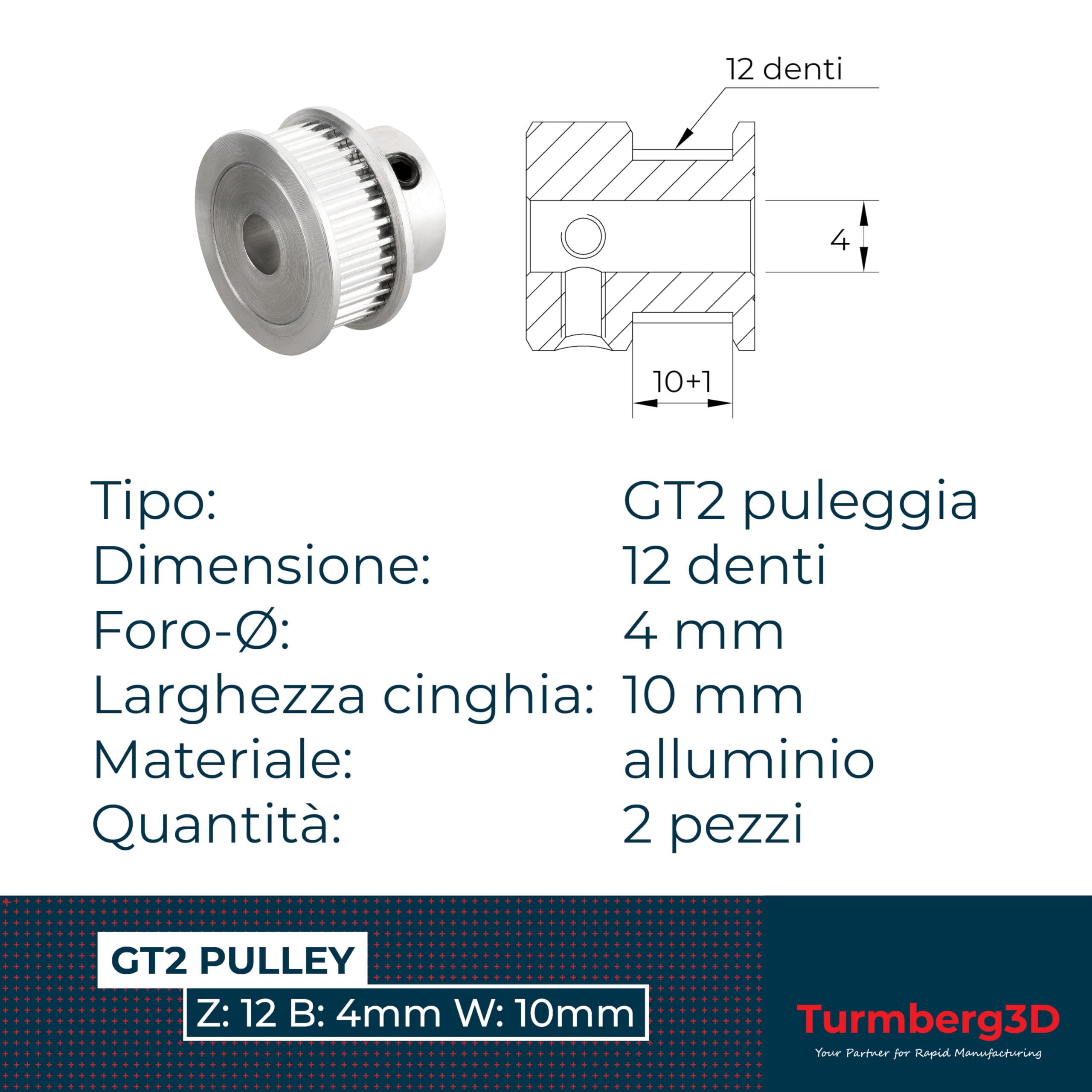 Puleggia Dentata GT2 - 36 Denti Per Stampanti 3D E CNC | Foro 8mm - Foto 9
