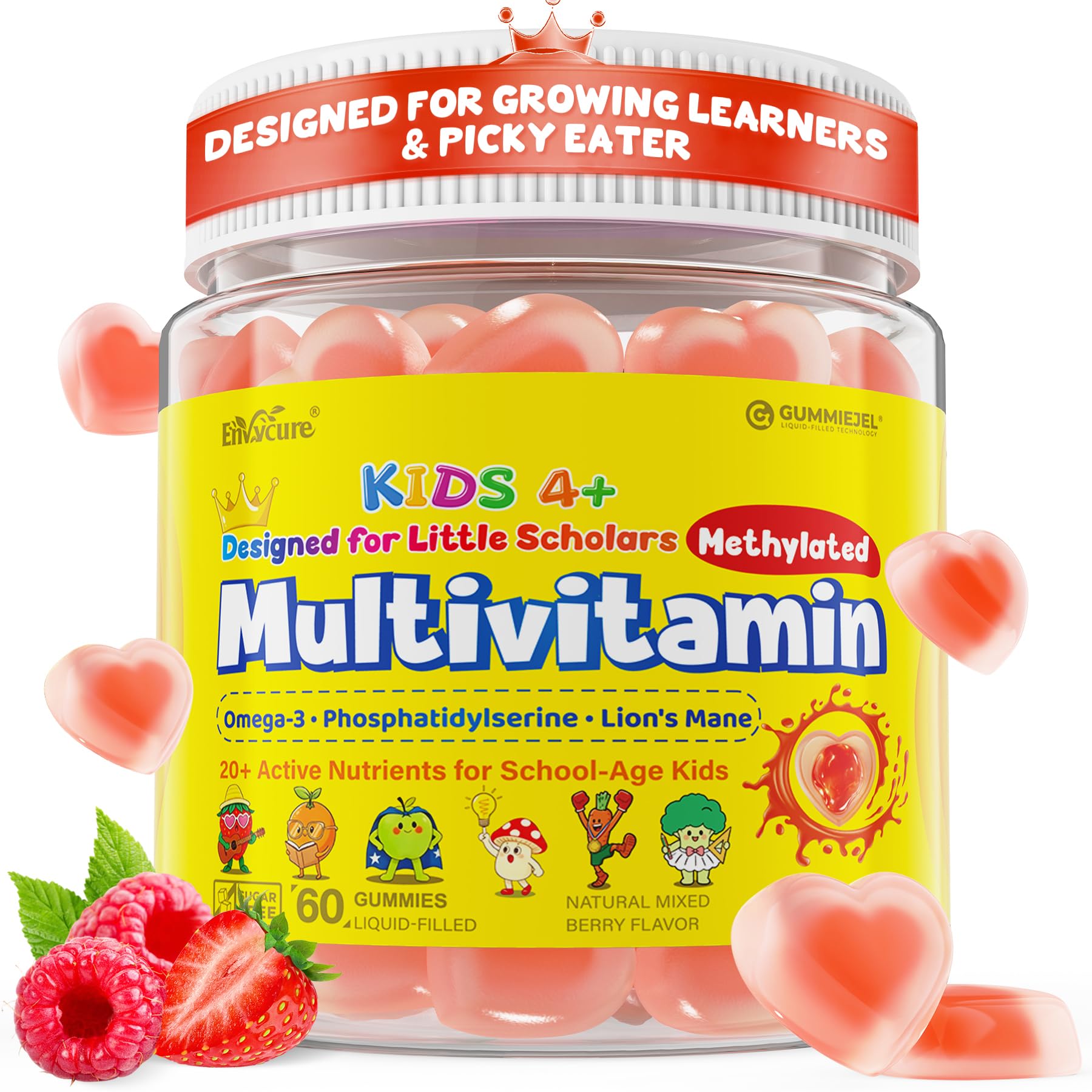 Kids Methylated Multivitamin Gummies, Picky Eater Vitamins with Omega-3,B12