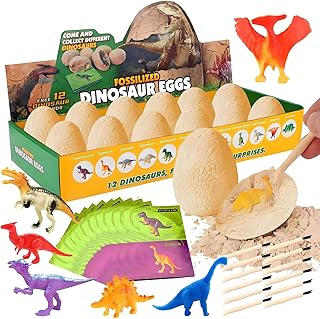 Dinosaur Eggs Toys, 12PCS Dino Eggs Excavation Dig Kit, Dinosaur Fossil Digging Kit Toys for Kids, Dinosaur Party Favors, Archaeology Science STEM Christmas Birthday Easter Digging Gift for Boys Girls
