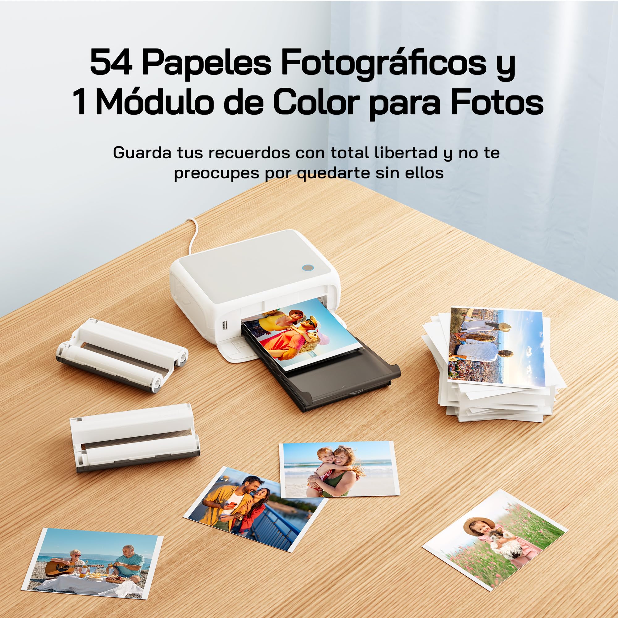 WOLFANG Impresora fotográfica instantánea de 54 Hojas (4 x 6 Pulgadas), Compatible con conexión WiFi, Aplicaciones Creativas de edición de Fotos, para Smartphones iOS/Android