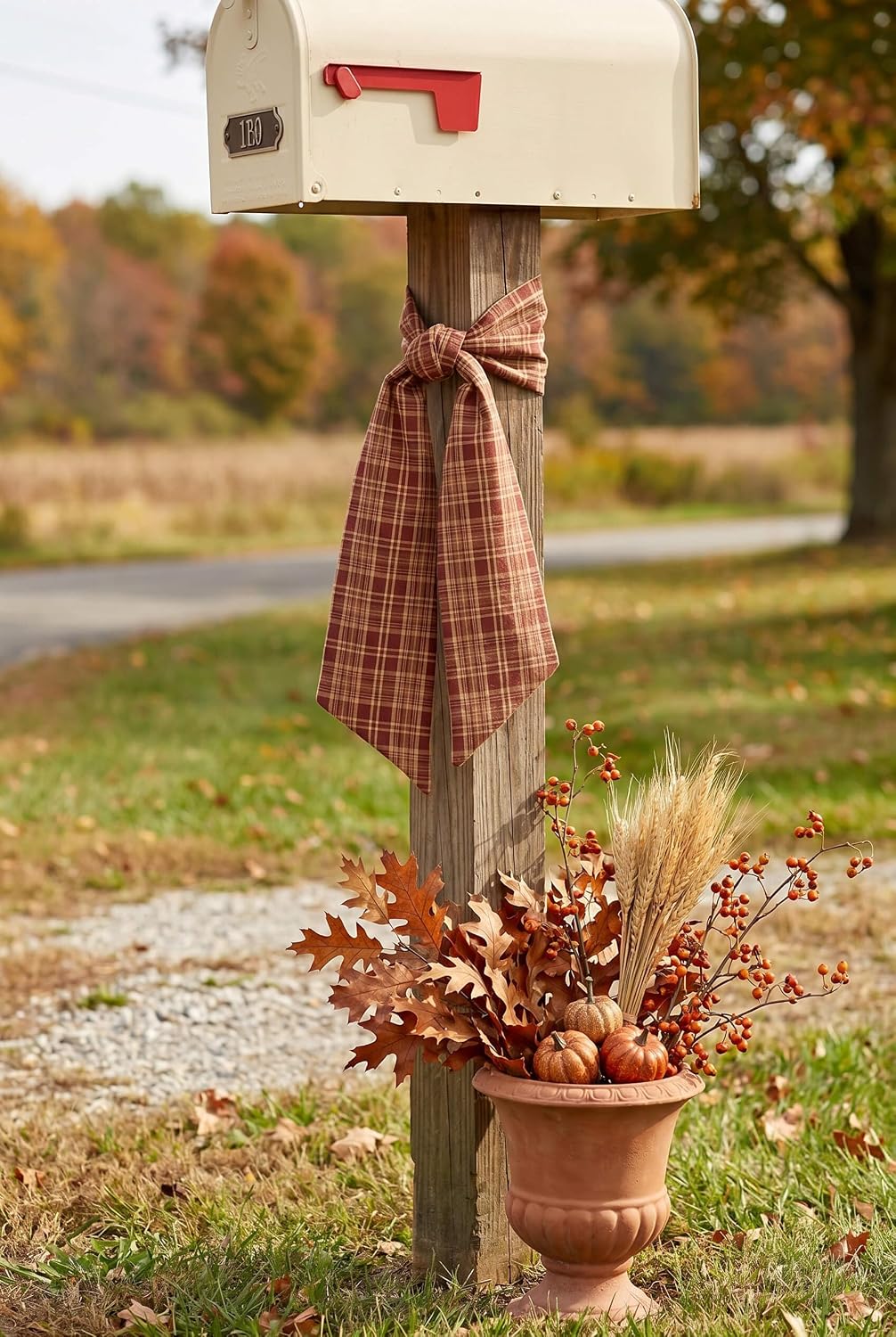 Burgundy and Gold Plaid Wreath Sash 2 Pack for Front Door, 5 by 54 Inch Matching Set for Fall Thanksgiving Christmas Autumn Farmhouse Decorations