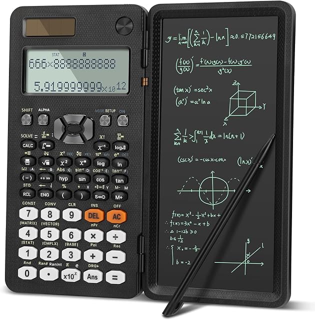 zerotop Scientific Calculator, 16-Digit Solar Calculators Desktop with Writing Tablet, Foldable Calculators, LCD 4 Line Display Desk Calculator School Scientific for School College Office (Black)