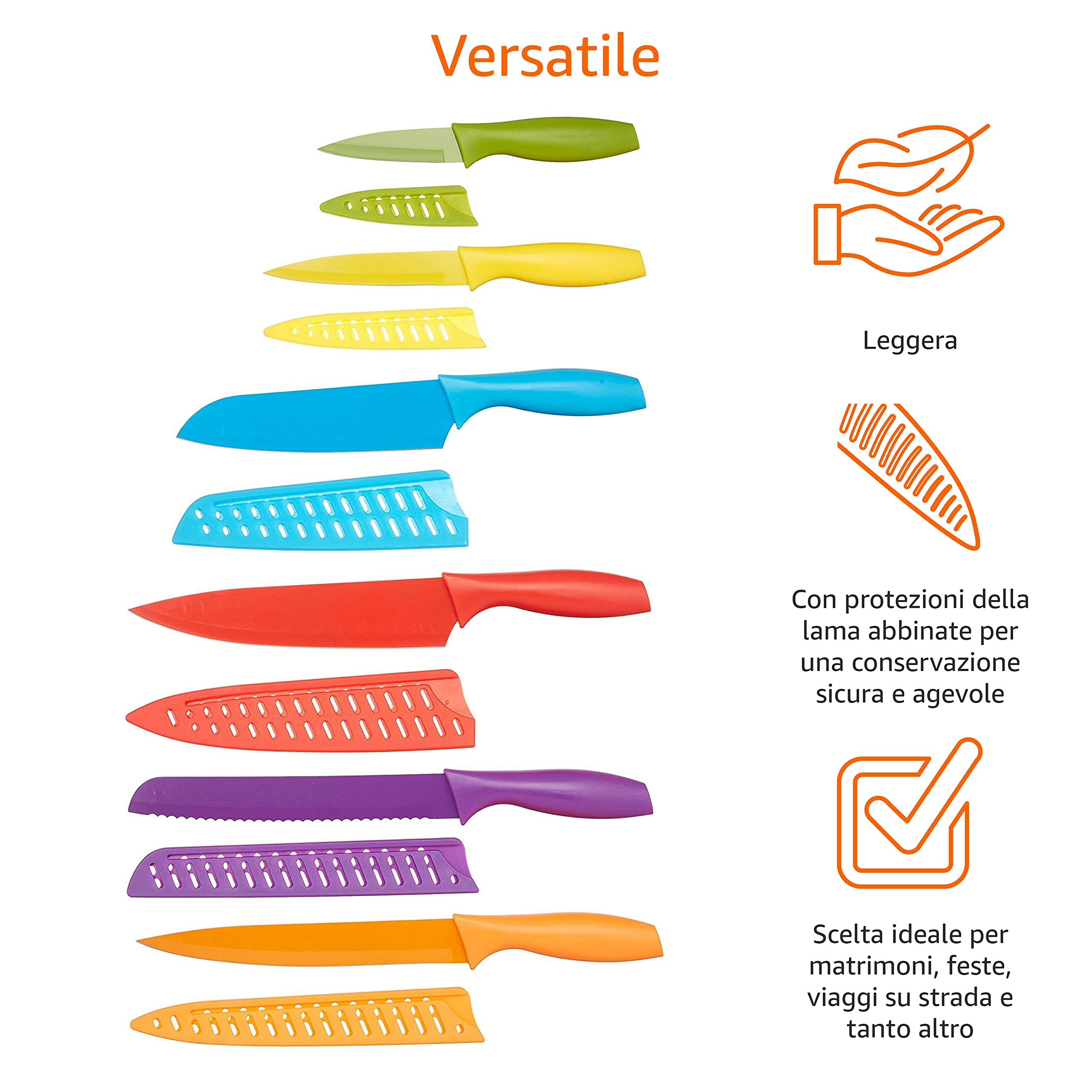 Amazon Basics Set di coltelli Colorati, 12 Pezzi, Assortito