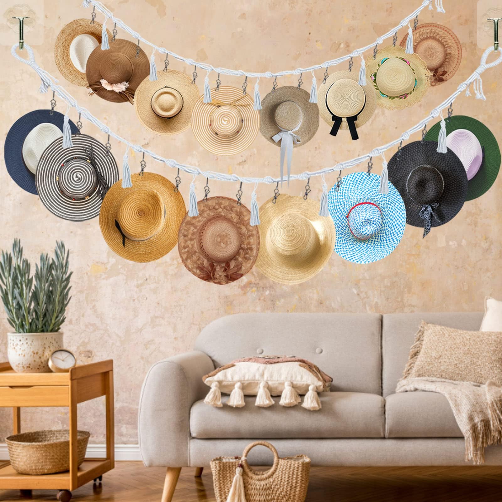 Dahey Macrame Hat Hangers Hat Rack for Wall Cowboy Hat