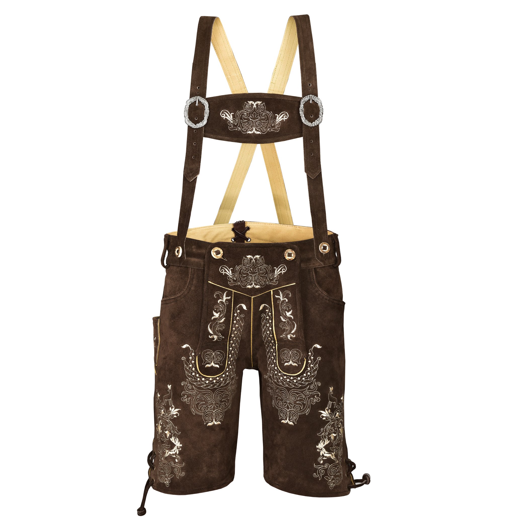 Authentic German Bavarian Lederhosen - Oktoberfest Men Trachten Wears Trousers (Black Big)
