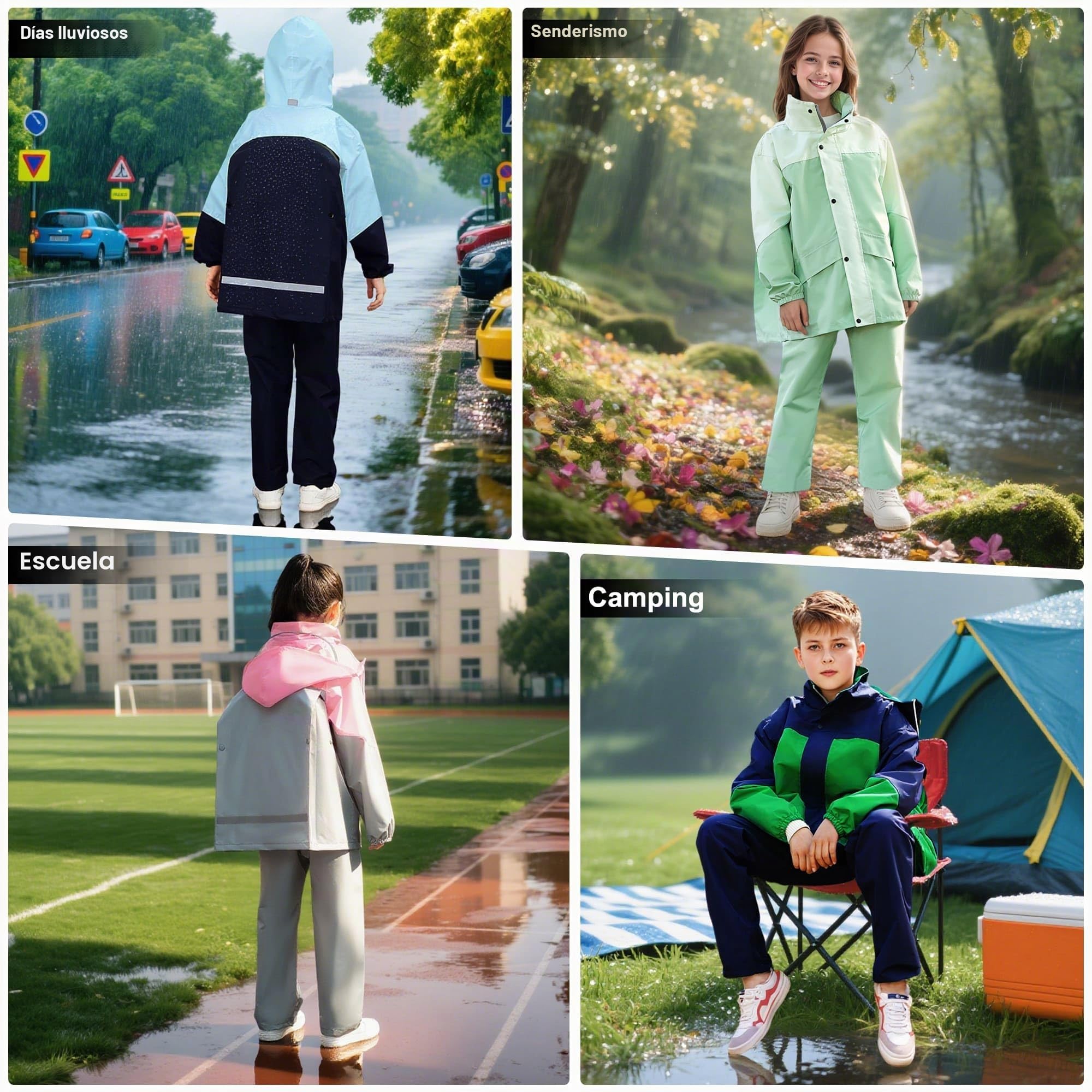 JinBei Traje Impermeable Niños, Chubasquero con Capucha Niña 2 Piezas Ligero Impermeables Chaqueta y Pantalones Reflectante Conjunto Ropa de lluvia Unisex para Escuela Senderismo 8-14 años