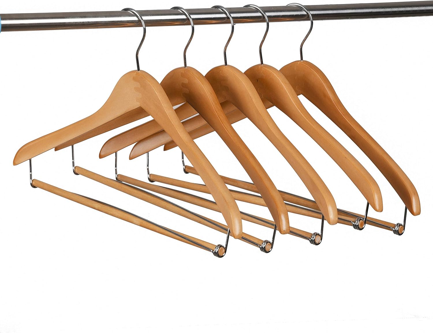 Quality Hangers Wooden Hangers Beautiful Sturdy Suit Coat Hangers with Locking Bar Glossy Natural Wood (20)