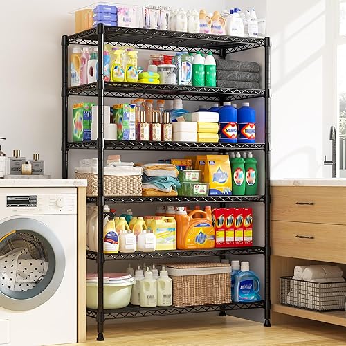 Miniatura 8 de REIBII Estantes de metal de 71 pulgadas de alto, estantes de almacenamiento de 6 niveles, 1200 libras, estantes ajustables y estantería de alambre,