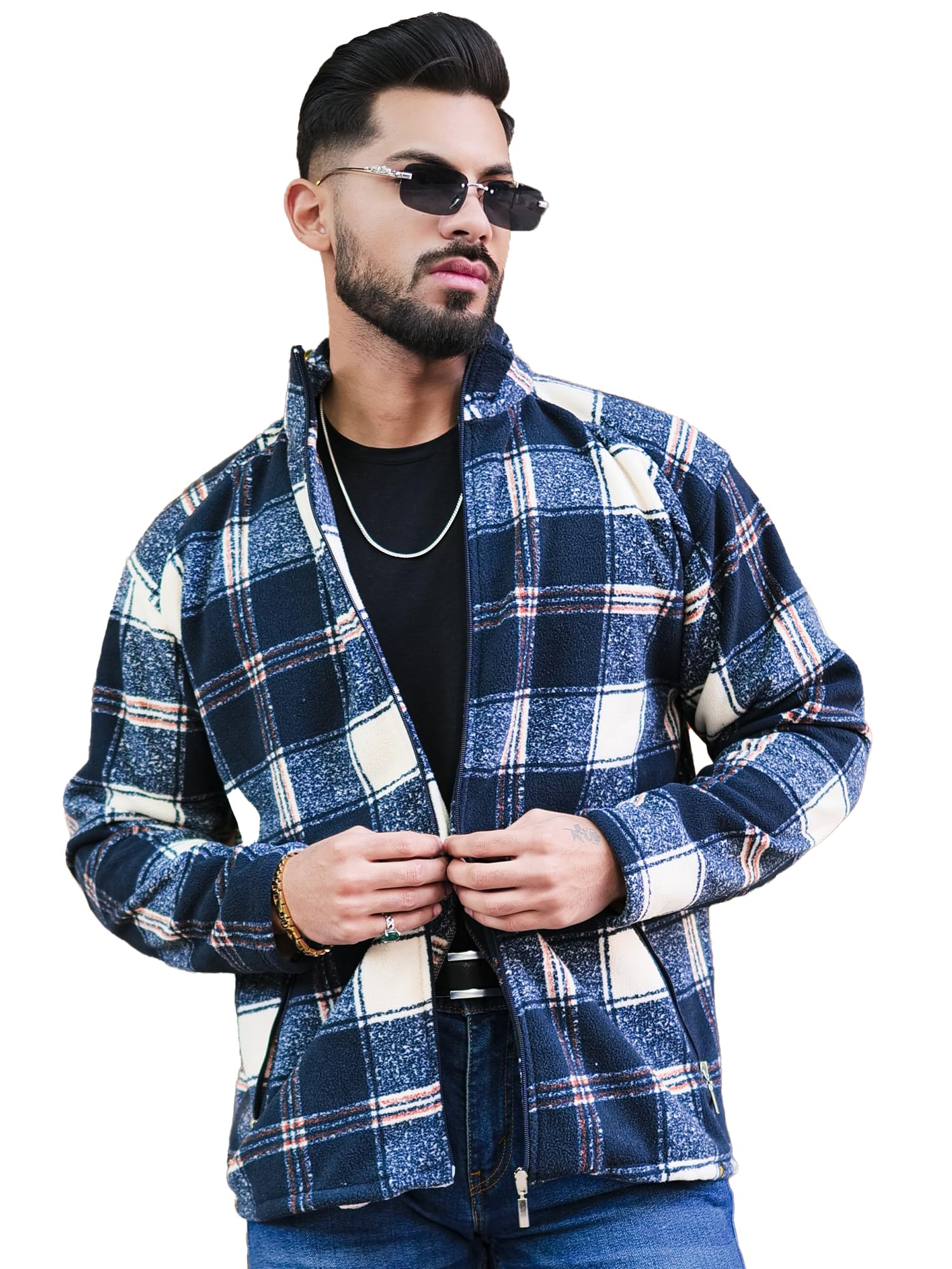 maniac || Mens || Checkered || Full Zipper || Fullsleeve || Polyester Blend Fleece || Shacket-picture-42