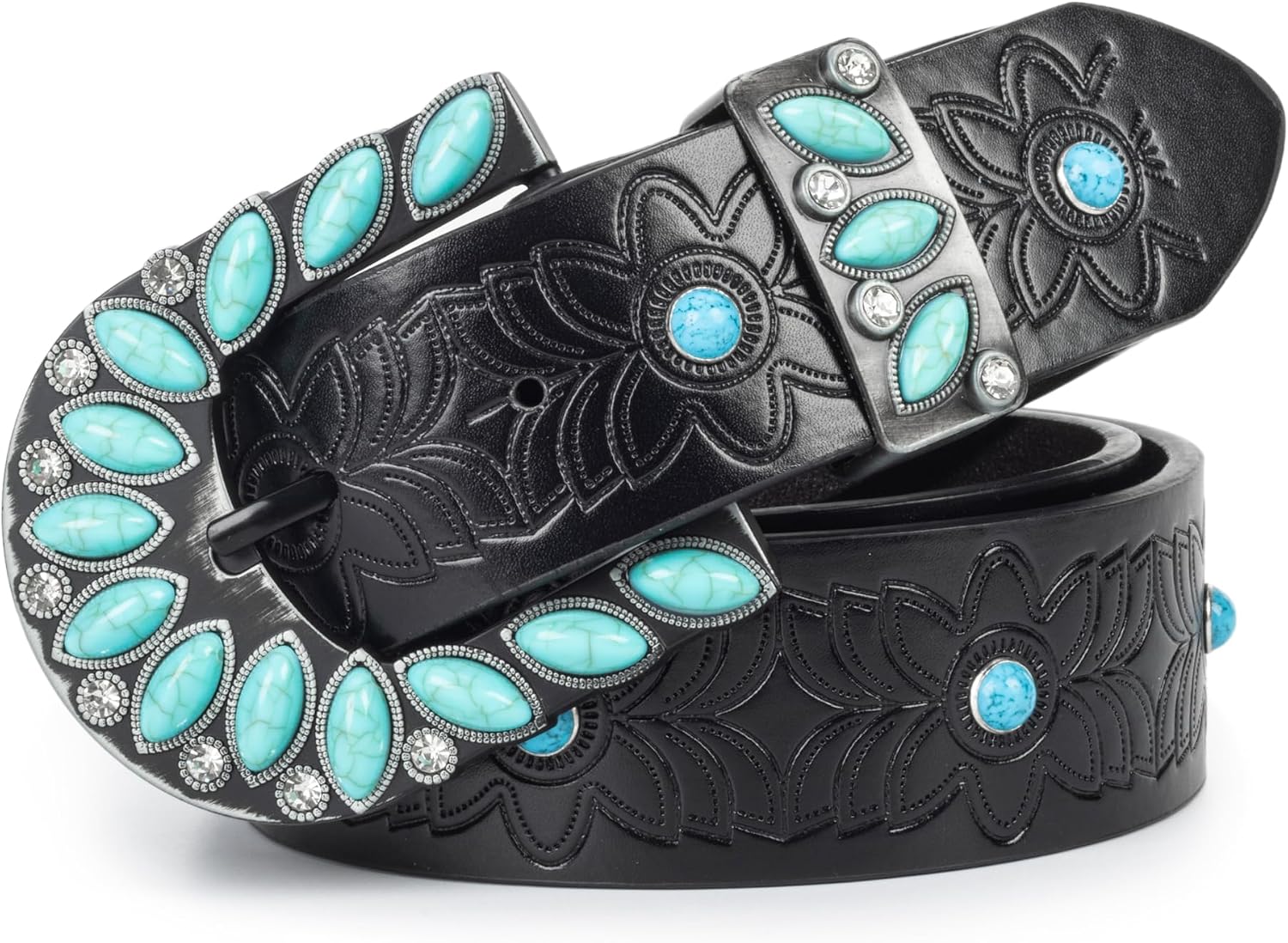 Rhinestone-Western-Cowgirl-Studded-Leather-Belt for Women Men (waist 27-39")