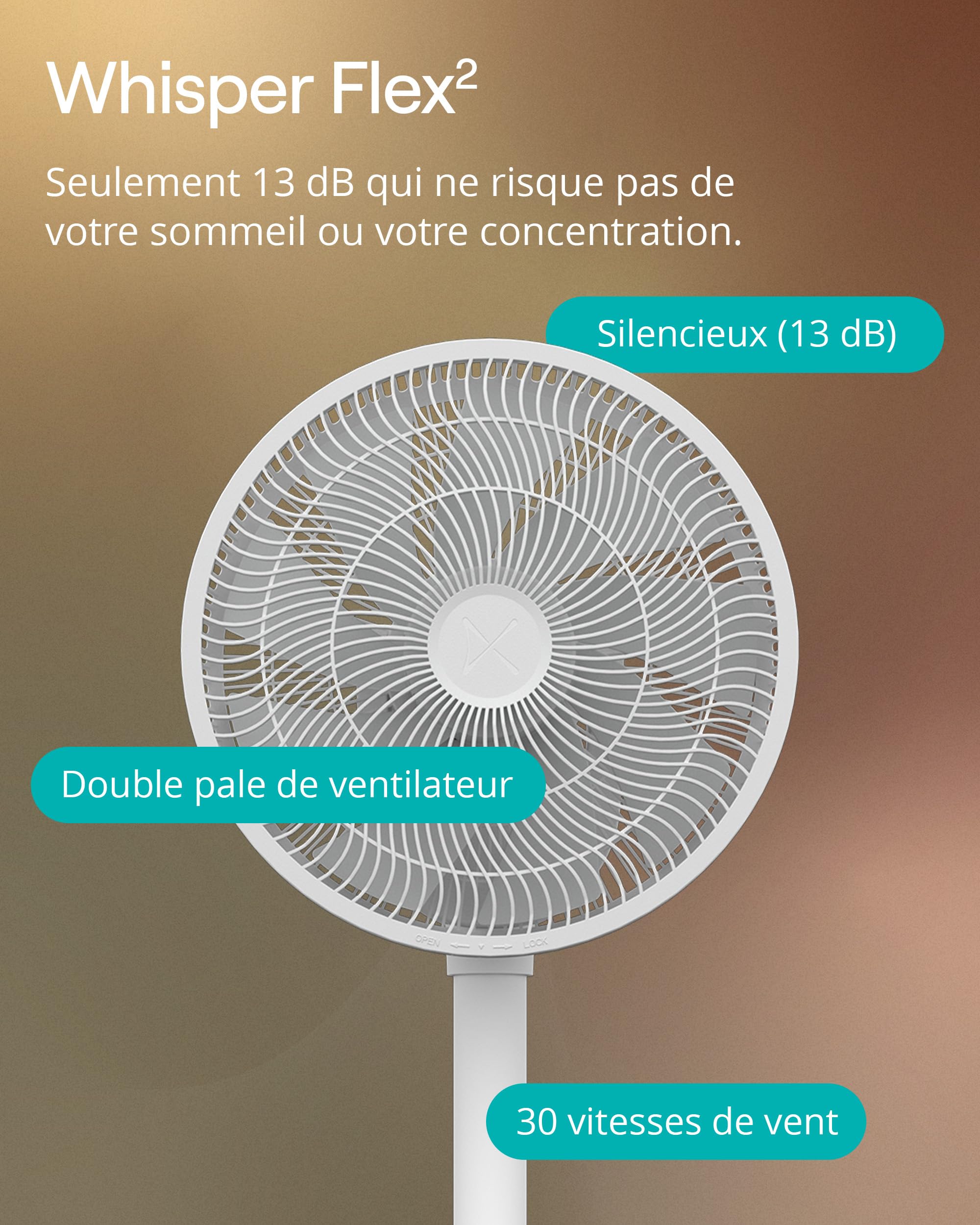 Duux Whisper Flex 2 Ventilateur – Ultra Silencieux 13 dB – Mode Nuit & Minuterie – Hauteur Réglable (54–92 cm) – Économe dès 2W – Commande sur le Ventilateur & Télécommande – Blanc