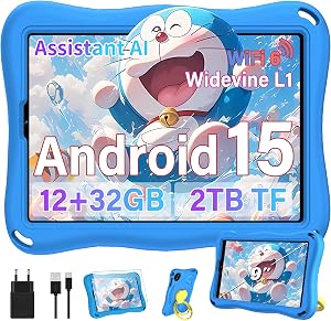 Tablet Android 15 Tablet 9 Pollici, 32GB ROM (TF 2TB), Octa-Core, Widevine L1, GMS, 5G+2.4G WiFi 6, 5 + 8 MP, 1340 * 800 Pixel, 5000mAh, Bluetooth 5.0, Control parentale, Eva – Blu