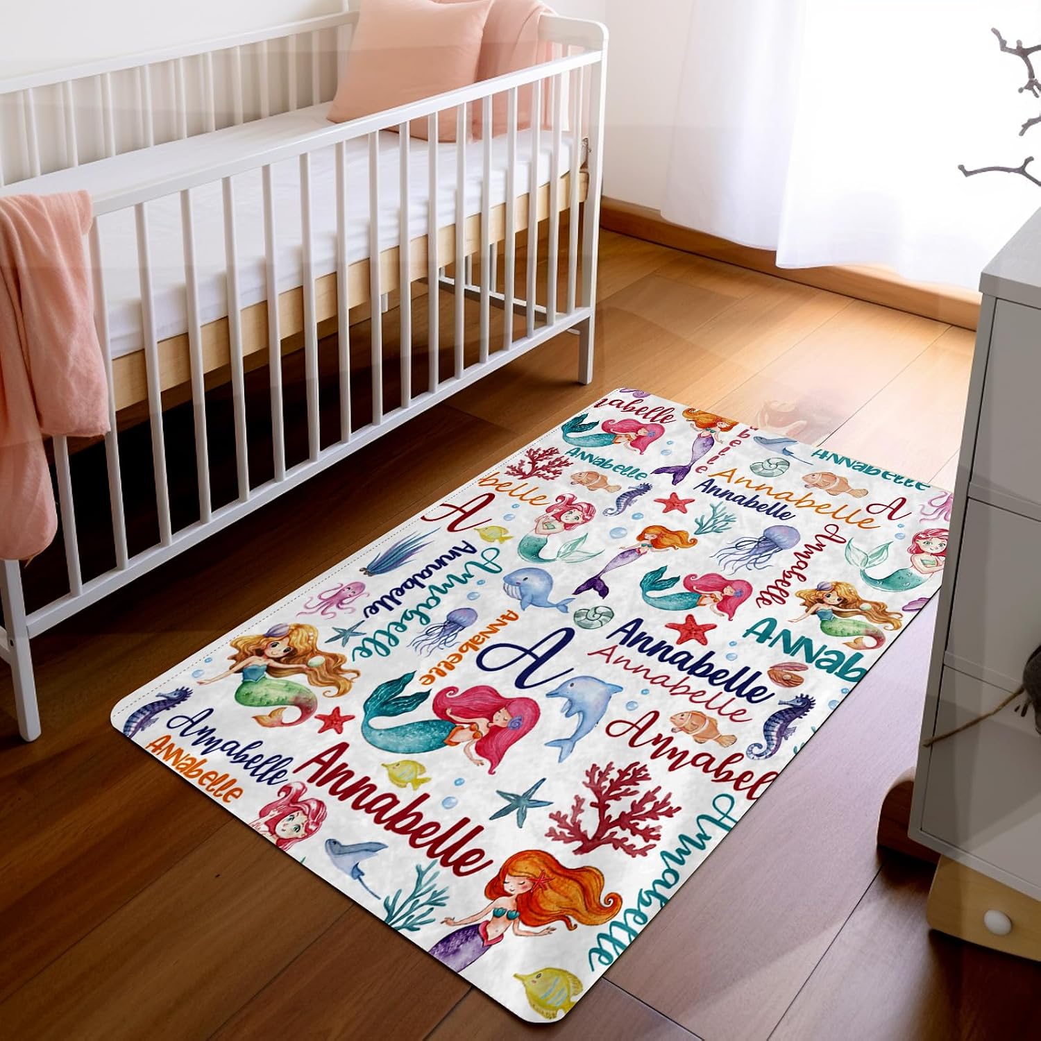 Custom Baby Rug Playing Mat Crawling Rug Personalized Bedroom Decoration Floor Area Rugs Nursery Mats for Baby Girl Boy Unisex Toddlers Mermaid Pattern(40"x60")