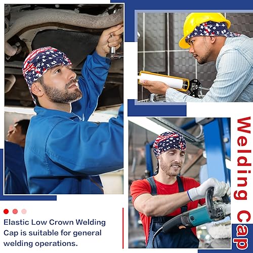 Miniatura 7 de Jiuguva 2 gorras de soldadura, resistentes al fuego, de algodón, forro interior de malla para soldadores, coronas bajas elásticas para soldadores,