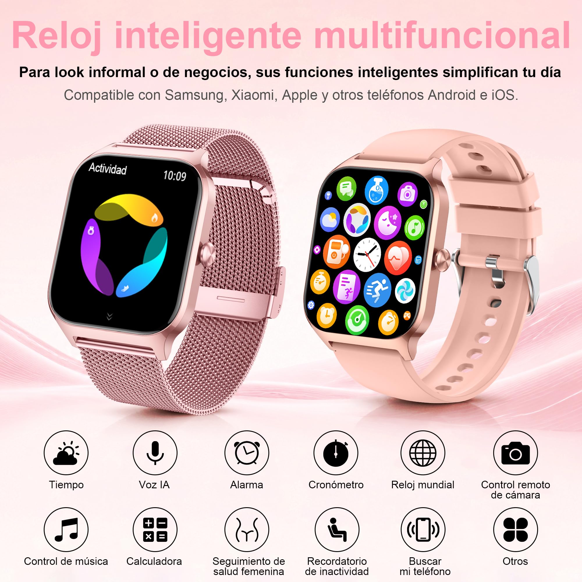 LODIMEKE Reloj Inteligente Mujer Hombre con Llamadas Bluetooth y Whatsapp, 1.85” Smartwatch Mujer con Presión Arterial, Frecuencia Cardíaca, Sueño, SpO2, 120+ Deportes, IP68 Regalo para Android iOS