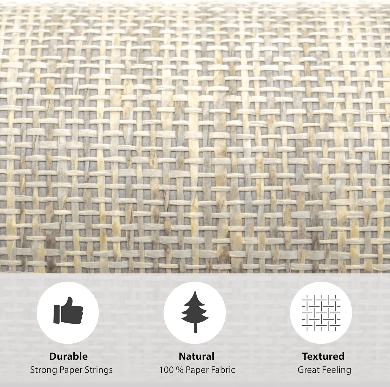 Ansehan Grasscloth Textured Wallcovering W712 Terraces Collection 36" W x 8 Yard L, Natural Modern Paper Weave, Non Prepasted Home Décor for Boho Living Sapce Feature Wall, Beige/Gray/Wheat