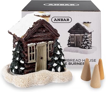 Anbar Backflow Incense Cone Burner Log Cabin, Gingerbread House, Christmas, Fall, Winter, Seasonal, and Holiday Home Decor, Decorative Living Room, Bedroom, or Kitchen Ornament Winter Log Cabin