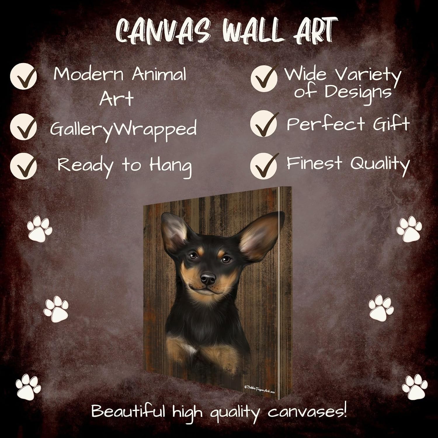 Doggie of the Day Rustic with Australian Kelpie Dog Canvas Wall Art - Premium Quality Ready to Hang Room Decor - Flat Rolled 11" x 14"