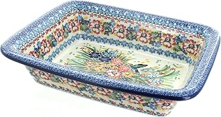Blue Rose Polish Pottery - Red Hummingbird Small Rectangular Baker - 11.25" x 9.25" - Unique, Dishwasher Safe, & Durable Bakeware