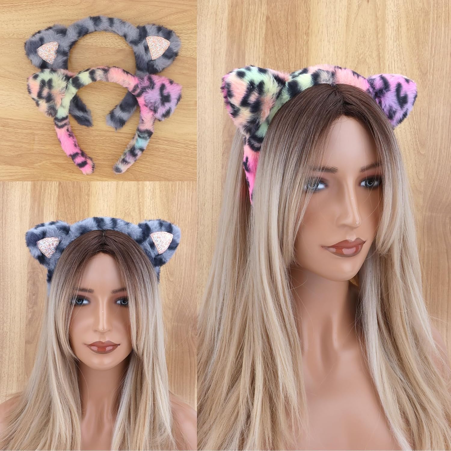 2 Cheetah Cat Ears Headbands Colorful Leopard Print Headwear image 4