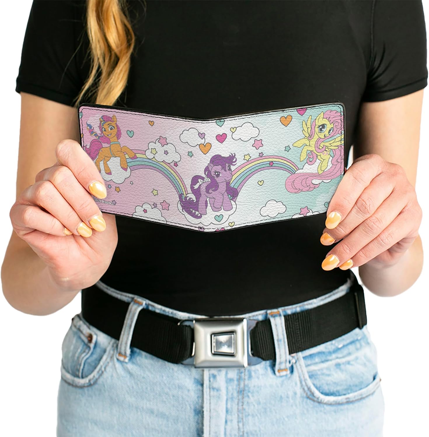 Buckle-Down Hasbro Wallet, Bifold, My Little Pony Three Pony Rainbow Cloud Scene Multi Color, Vegan Leather