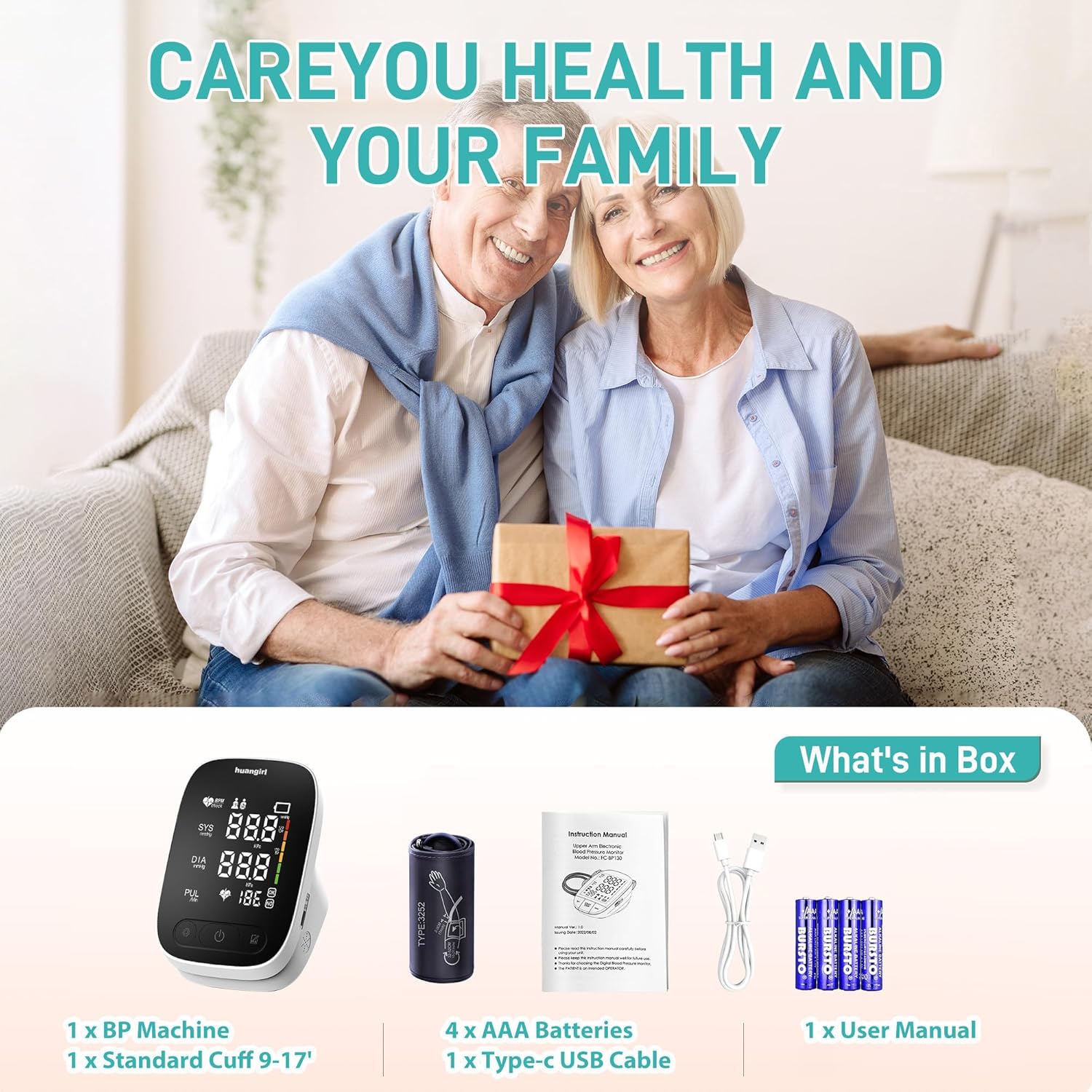 huangirl Upper Arm Blood Pressure Monitor, Blood Pressure Monitors for Home Use, Talking Automatic Blood Pressure Monitor LED Color Screen Large BP Cuff 8.7-17 Inche for 2 Users - Image 7