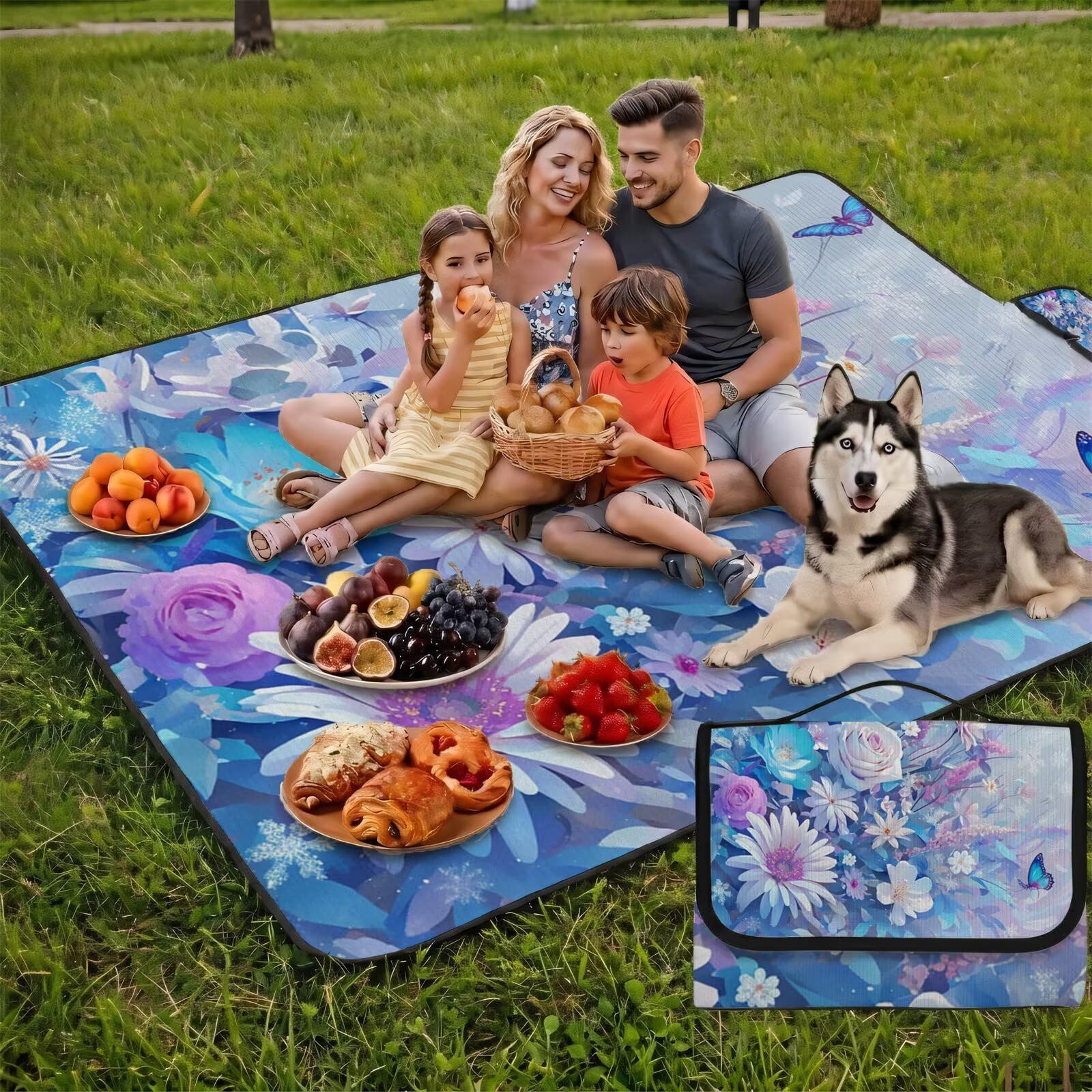 Coperta de Picnic 150x200 cm, Fiori Manta Picnic Impermeable Anti-Sabbia Manta de Playa Pieghevole, Outdoor Picnic Blanket per Spiaggia, Camping, Giardino, Trekking - farfalle (1) FZ-181