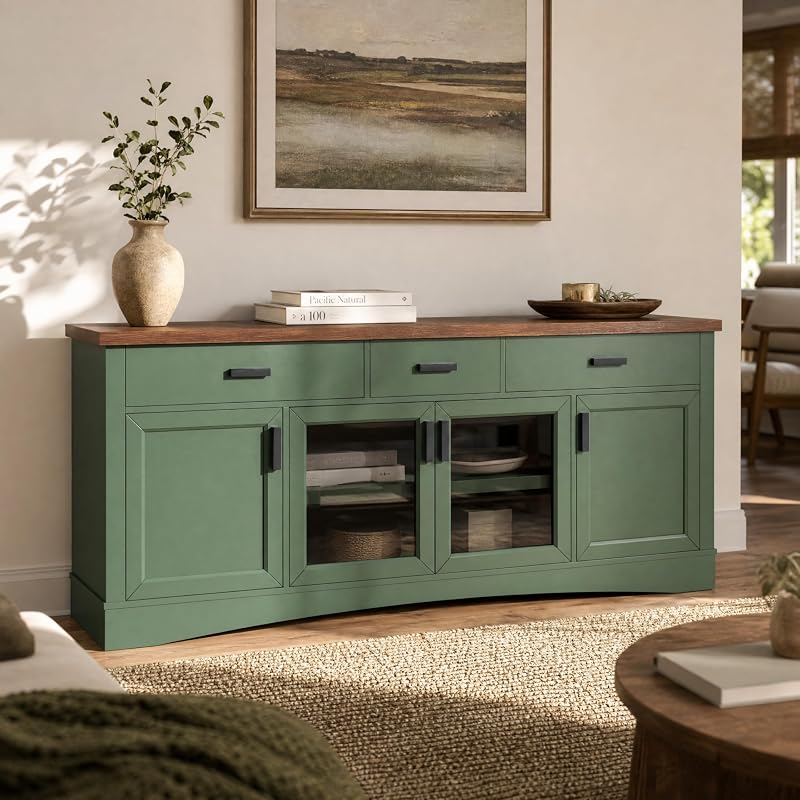 Christopher Knight Home Diver Modern TV Stands for Living Room, Entertainment Center with Storage and Adjustable Shelves, Wooden TV Console with Storage, for TV up to 65 Inch, Green