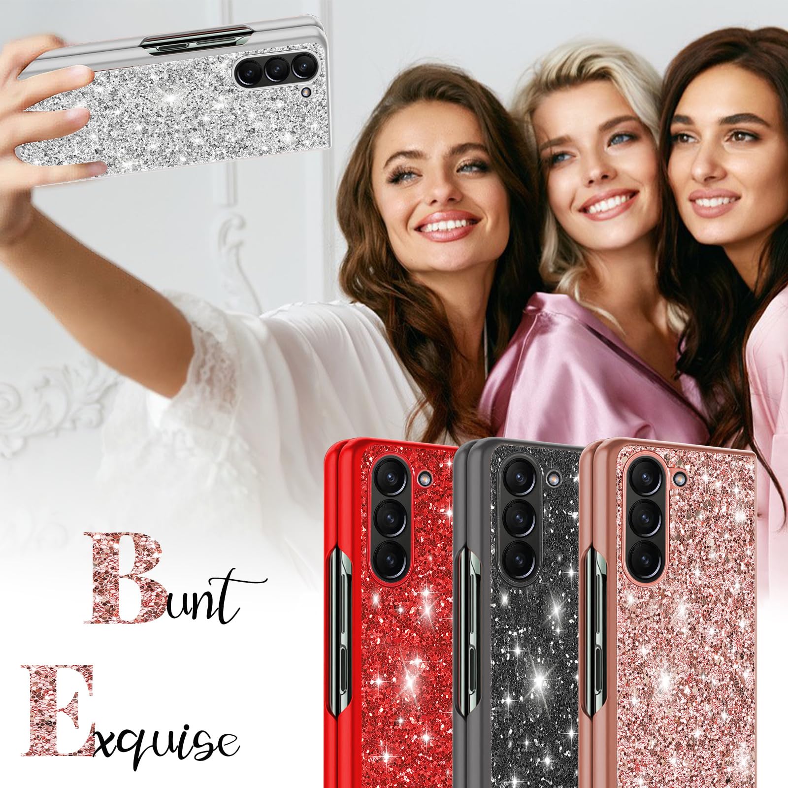 Funda para Samsung Z Fold 5 con purpurina para Galaxy Z Fold 5, funda delgada de TPU con diamantes brillantes, carcasa de protección completa a prueba de golpes para Samsung Galaxy Z Fold5, funda