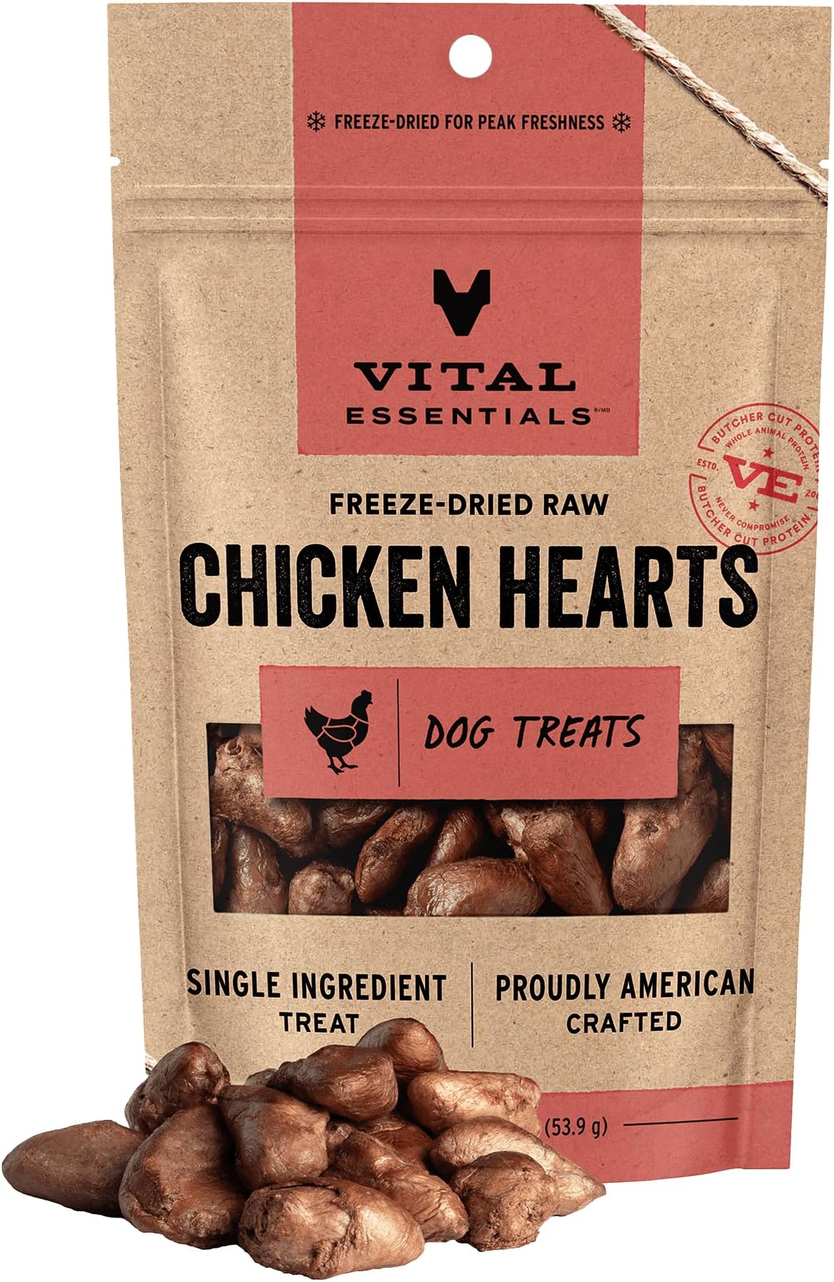 Single Ingredient Chicken Hearts Dog Treats, 1.9 oz | Freeze-Dried Raw | Premium Quality High Protein Training Treats | Grain Free, Gluten Free, Filler Free