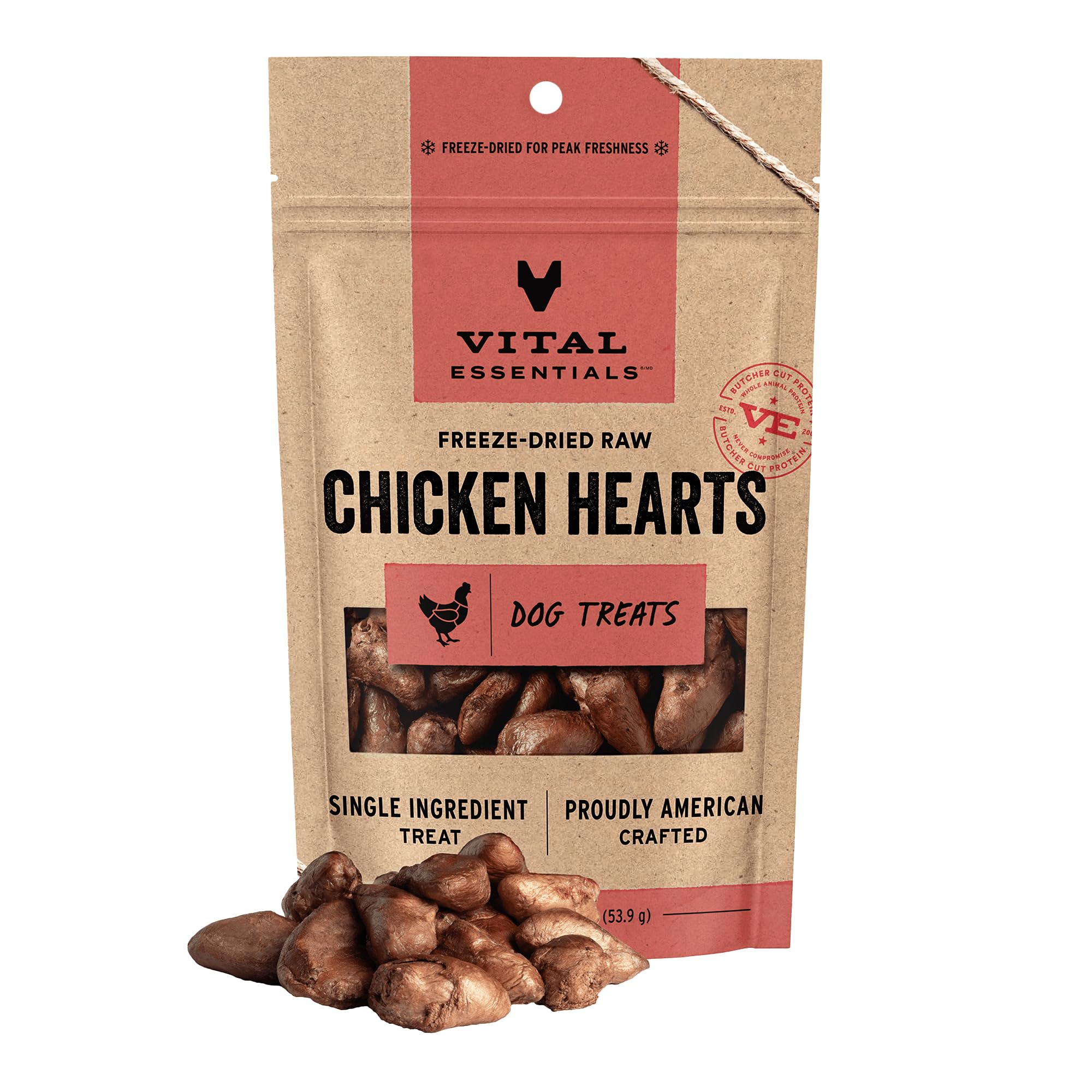 Vital Essentials Freeze Dried Raw Single Ingredient Dog Treats (Chicken Hearts)