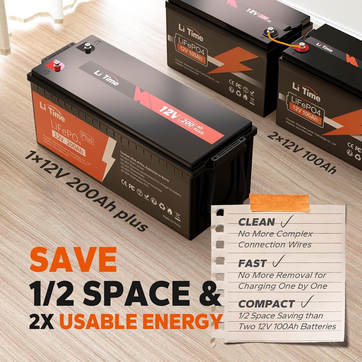 LiTime 12V 200Ah Plus Lithium LiFePO4 Battery, Built-in 200A BMS, 4000+ Deep Cycles, Max 2560W Power Output, 10-Year Lifetime, Perfect for RV, Solar, Marine, Off-Grid, etc.