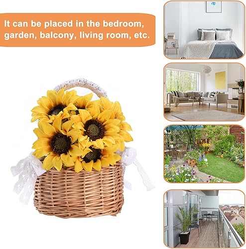 Miniatura 6 de Cesta de mimbre de ratán, cesta de flores tejida a mano de sauce con asa e inserto de plástico, cesta de dulces de huevos de Pascua, cestas de boda