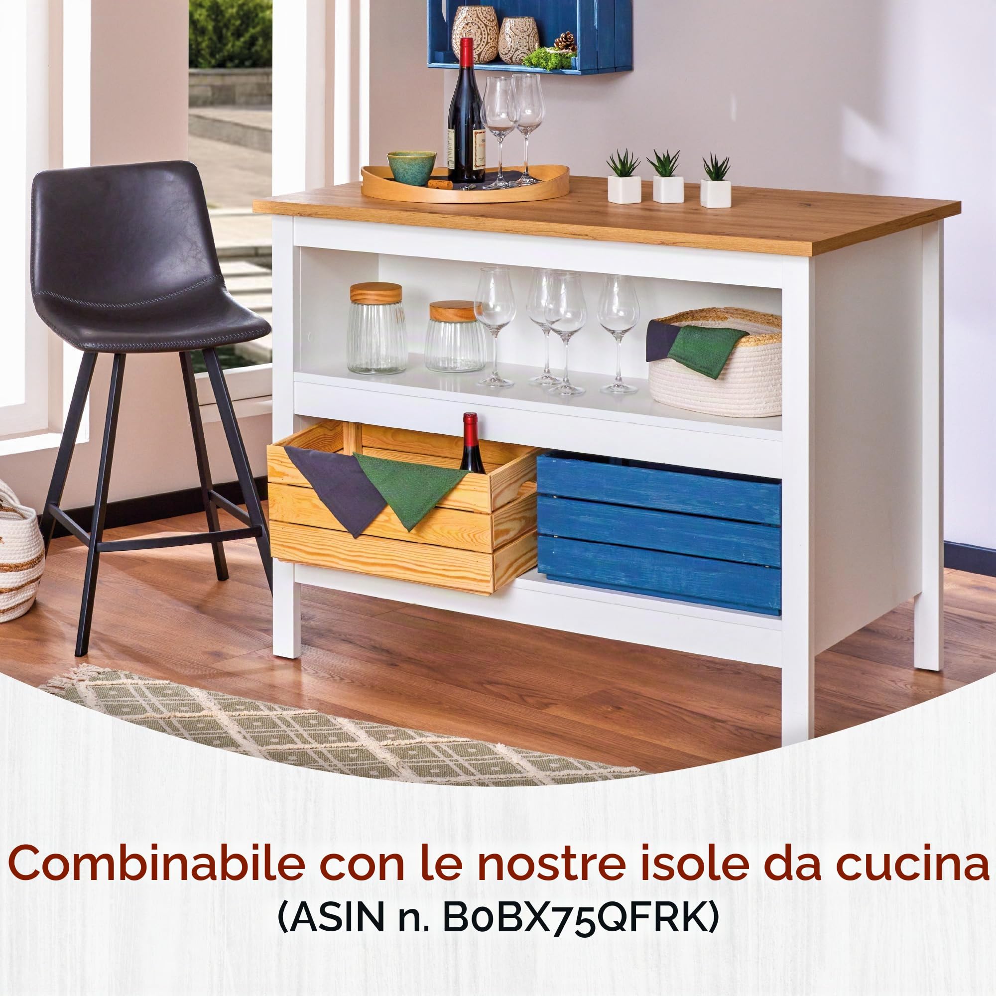 Inter Link - Scatola in legno impilabile – Contenitore massiccio per frutta, verdura, vino, giardino, bagno, sala giochi – Salvaspazio pratico – 51 x 31,5 x 23 cm Valloni M