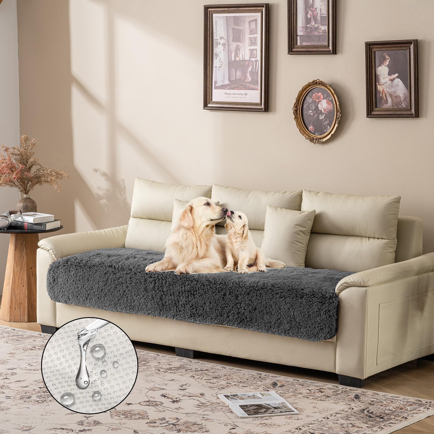 Dogs/Cats Bed Mats, Dog Pad Washable Removable Couch Cover with Anti-Slip Back, Plush Long Fur Mat, Perfect for Small, Medium and Large Dogs.(Dark Gray, 30"x80")