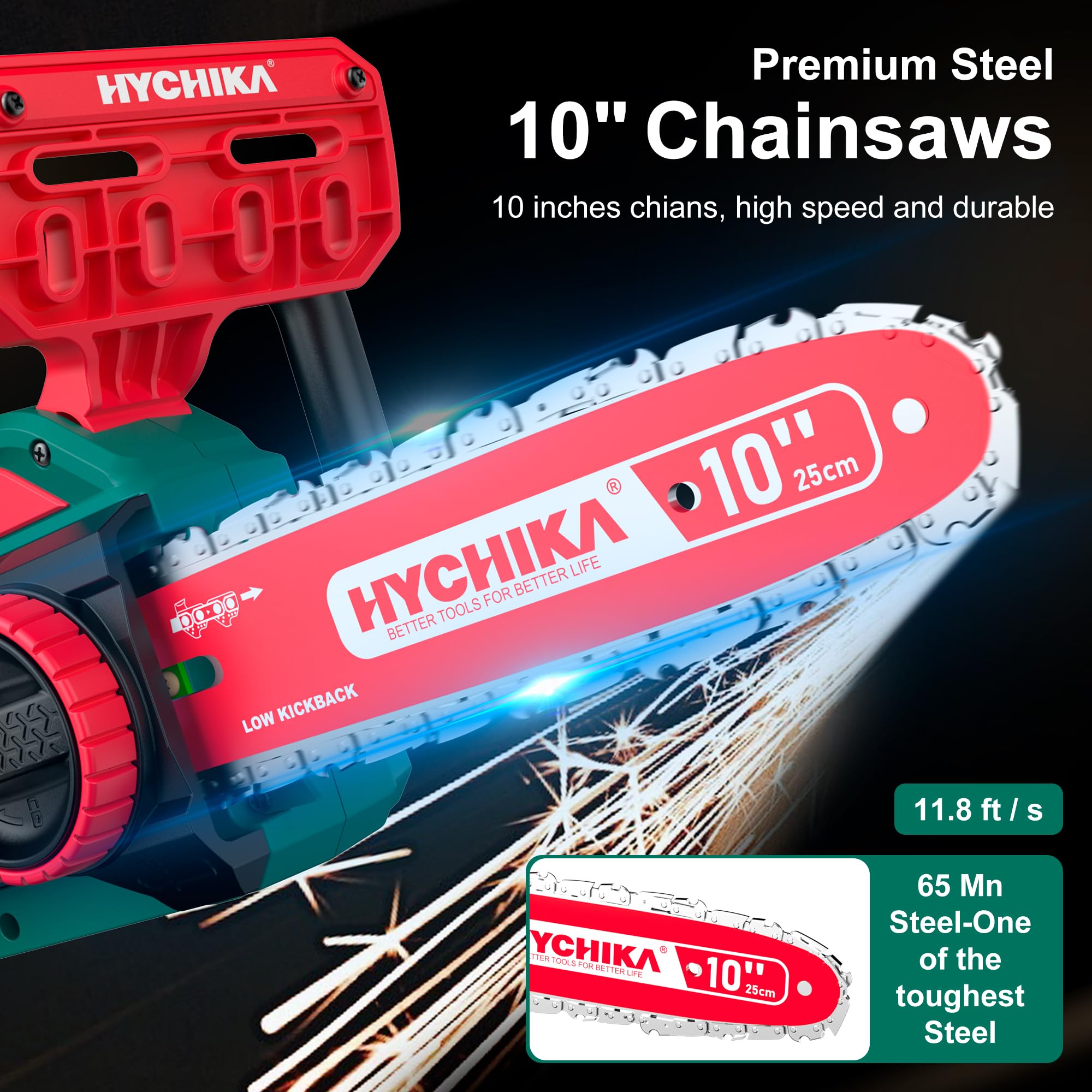HYCHIKA - Motosierra eléctrica con cadena 3/8 de 10 pulgadas, motosierras inalámbricas de 18 V con batería de 4000 mAh y cargador, sierras eléctricas para cortar madera y árboles, sierra de árbol de