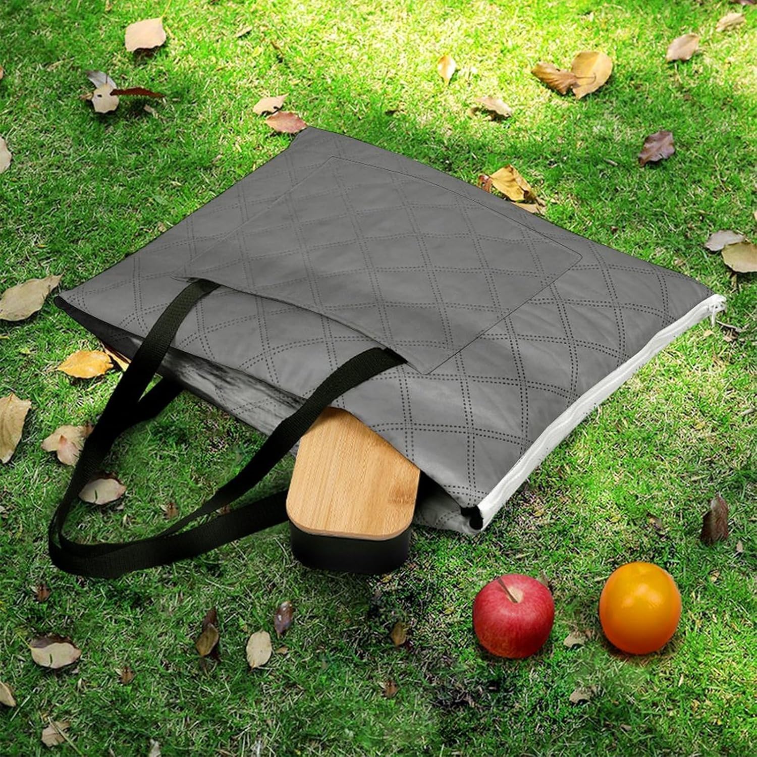 Moon Over Ocean Picnic Blanket 150x150cm, Foldable 2-in-1 Picnic Mat and Tote Bag Portable Waterproof Beach Mat Sandproof Outdoor Blanket for Park, Hiking, Beach, Camping, Travel