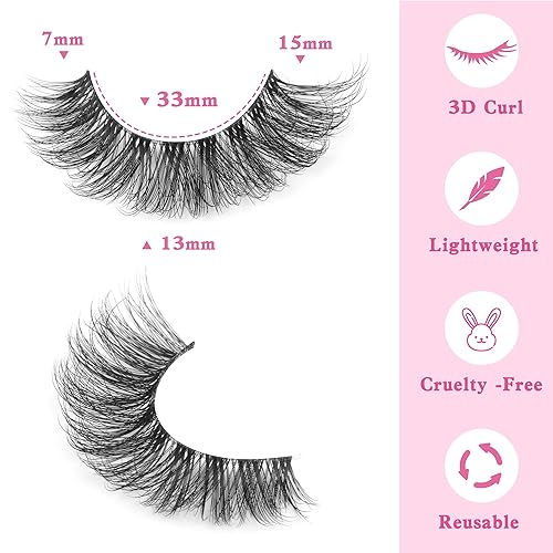 Miniatura 2 de Geeneiya - Pestañas de banda transparente de 0.59 pulgadas, aspecto natural, pestañas postizas 3D, cortas, esponjosas, paquete de 7 pares