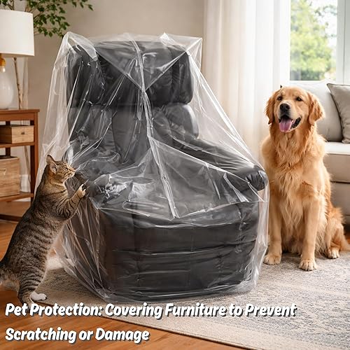 Miniatura 4 de Wowfit Funda para Muebles a Prueba de Polvo Bolsa de Mudanza para Sillas, Sillones Reclinables y Cajas – Plástico Transparente e Inodoro - 4mil