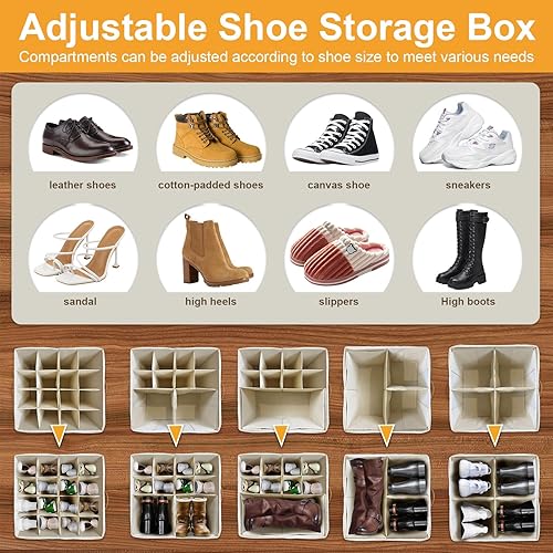 Miniatura 2 de VERONLY Caja organizadora de zapatos grande para armario, contenedores de almacenamiento ajustables para zapatos, contenedores plegables para