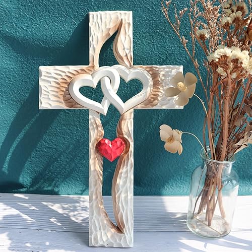 Miniatura 3 de Oooct Cruz tallada, decoración de pared de cruz, cruz de amor de resina, nunca separa la cruz de amor, gran regalo cristiano, regalo de arte de