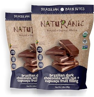 Naturanic Brazilian Dark Chocolate Bar Cupuaçu and Nuts Filling, Sugar Free, Keto Friendly, Vegan, Organic, Non-GMO, Gluten Free - Pack of 2