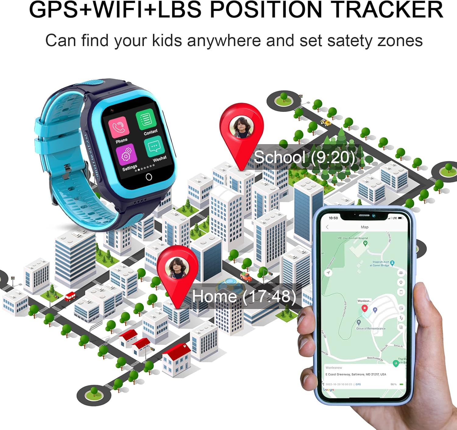 Wonlex 4G GPS Smart Watch for Kids, 1.4" Touch Screen Kids Smartwatch with SIM Card, Boys and Girls Phone Watch with SOS, Camera, Pedometer, Alarm, Music Player, Whatsapp
