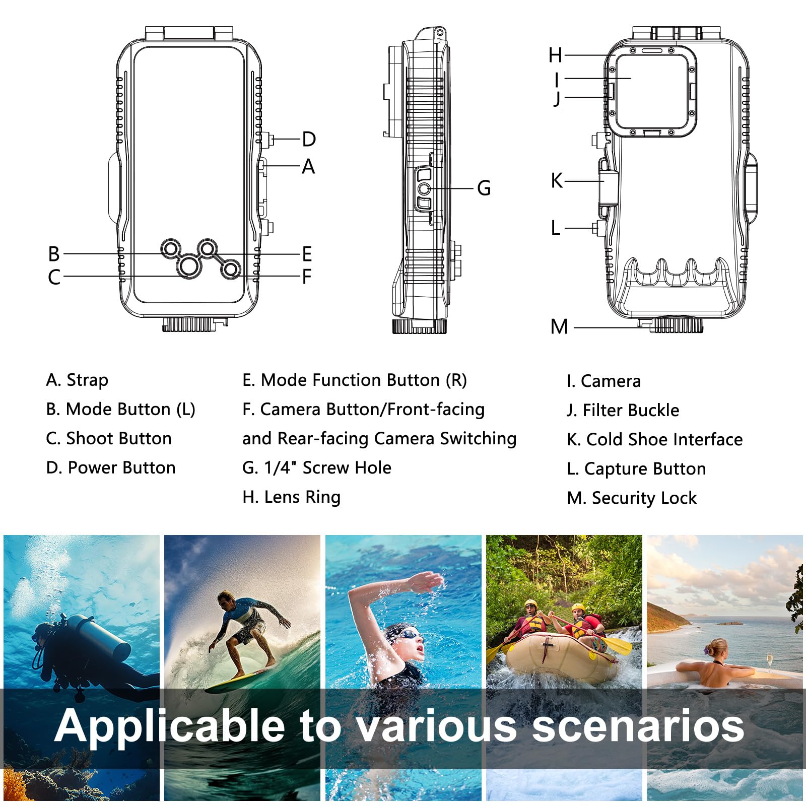 Etui do nurkowania na iPhone'a 16 Pro, wodoodporna obudowa telefonu komórkowego, 40 m, IPX8, odporne na wstrząsy, pyłoszczelne, do iPhone'a 16 Pro, etui ochronne do podwodnego zdjęcia, wideo
